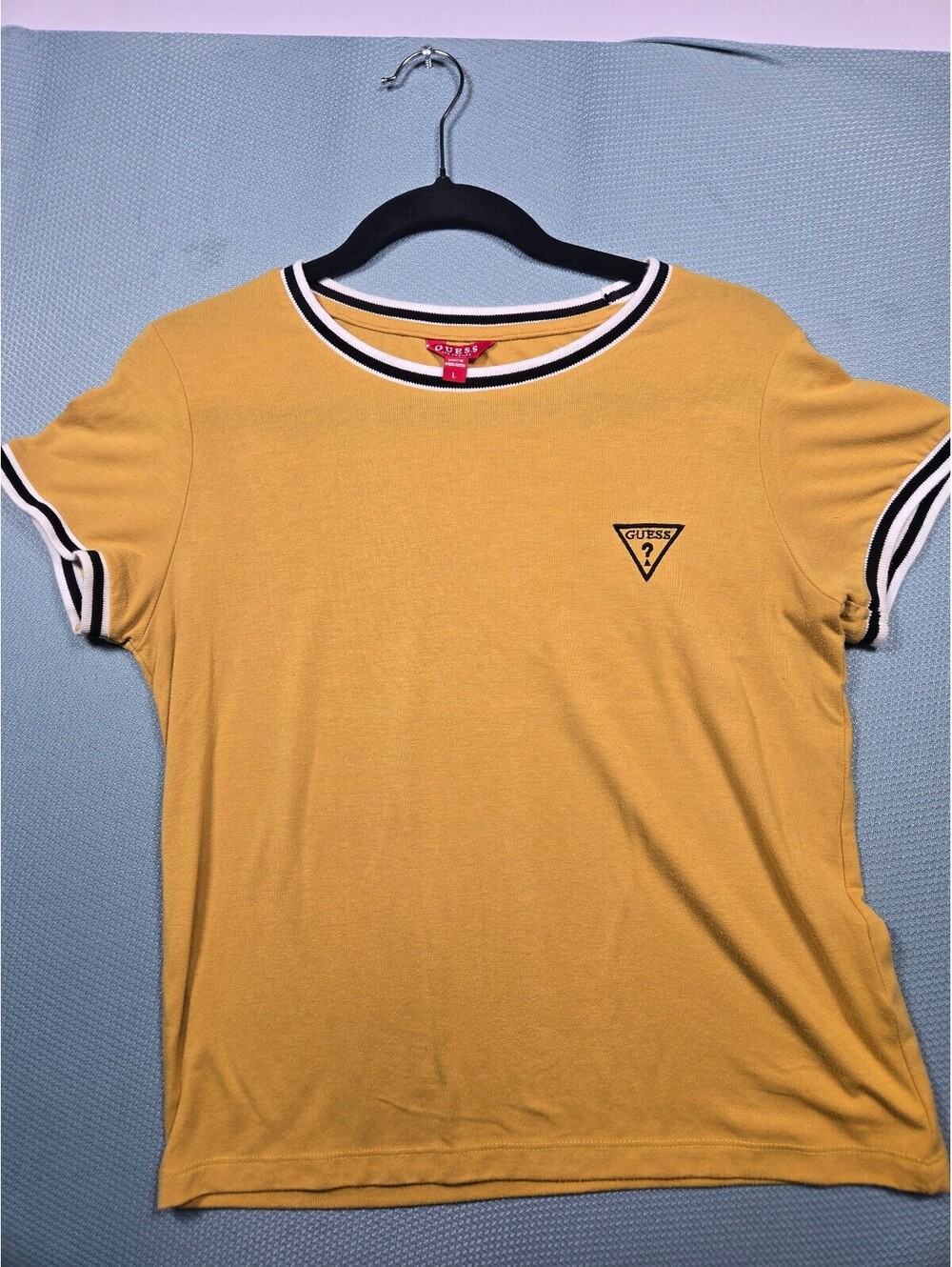 Guess mustard ringer T-shirt
